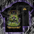 Black t-shirt with a graphic print of an evil queen character surrounded by a decorative, dark aesthetic.